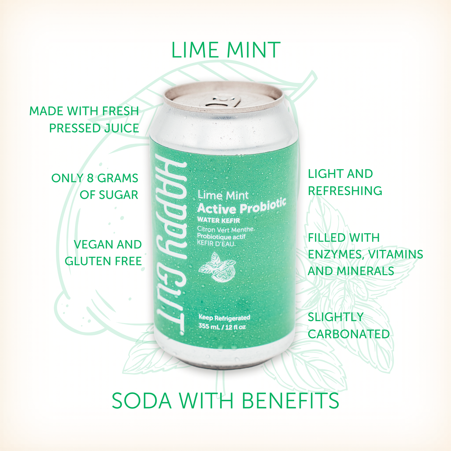 Lime Mint Canned Water Kefir **PICK-UP/DELIVERY ONLY**