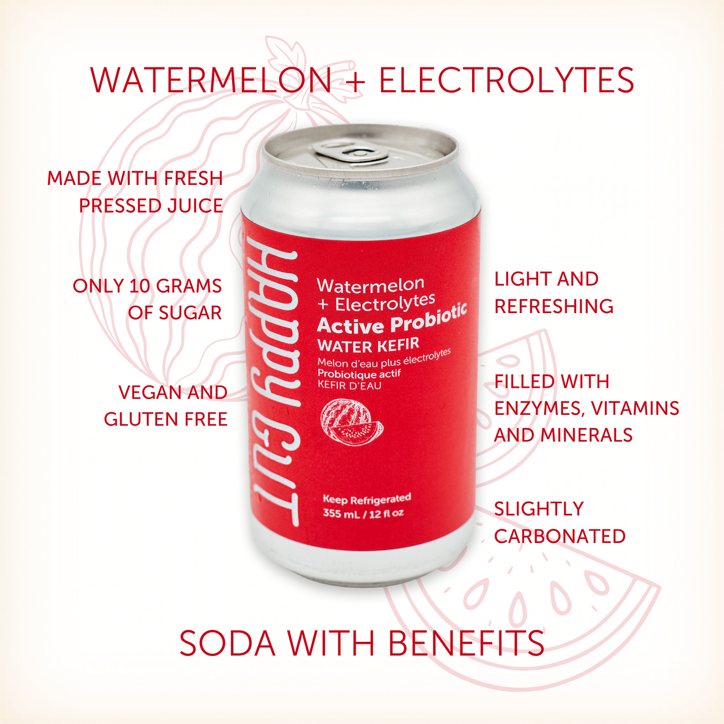 Watermelon + Electrolytes Canned Water Kefir **PICK-UP/DELIVERY ONLY**