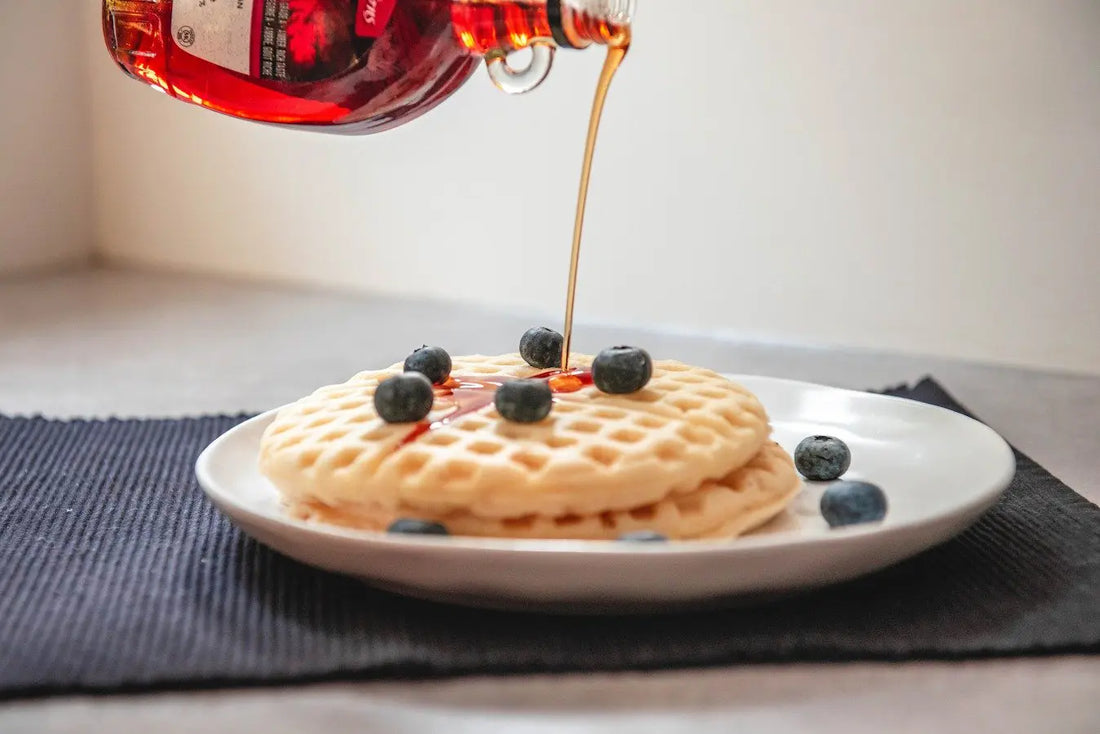 Sourdough Waffles with Blueberries and Pure Maple Syrup - Happy Gut Pro