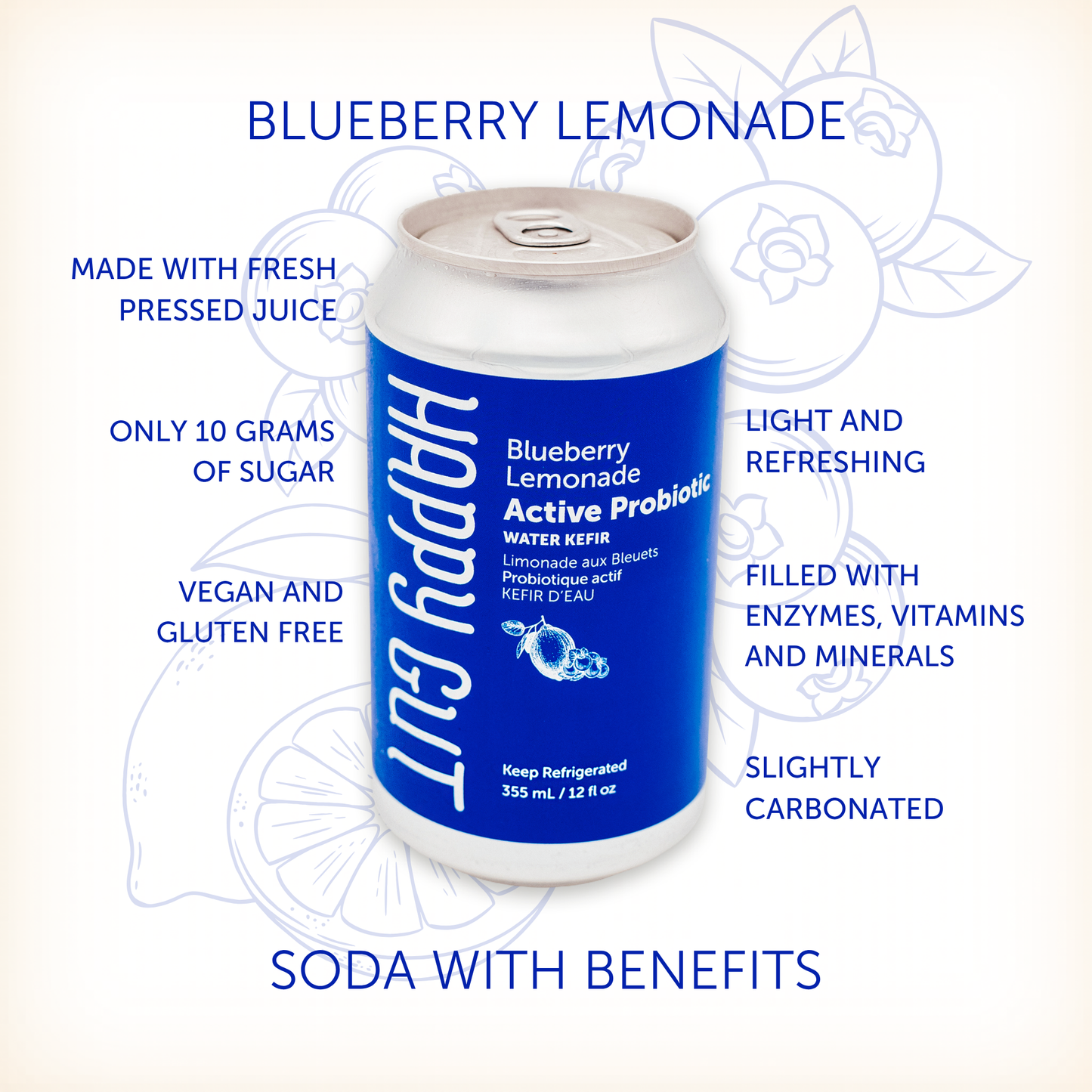 Blueberry Lemonade Canned Water Kefir **PICK-UP/DELIVERY ONLY**